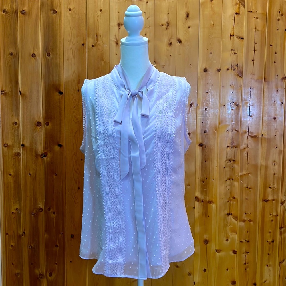 White House Black Market Women's Ivory Tie-Neck Sleeveless Blouse